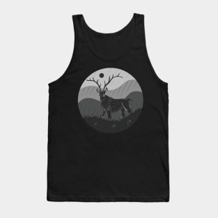 Monochromatic Black and White Elk Design Tank Top